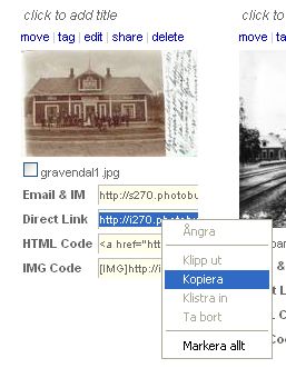 Kopiera bildens Internetadress som den ftt i PhotoBucket.